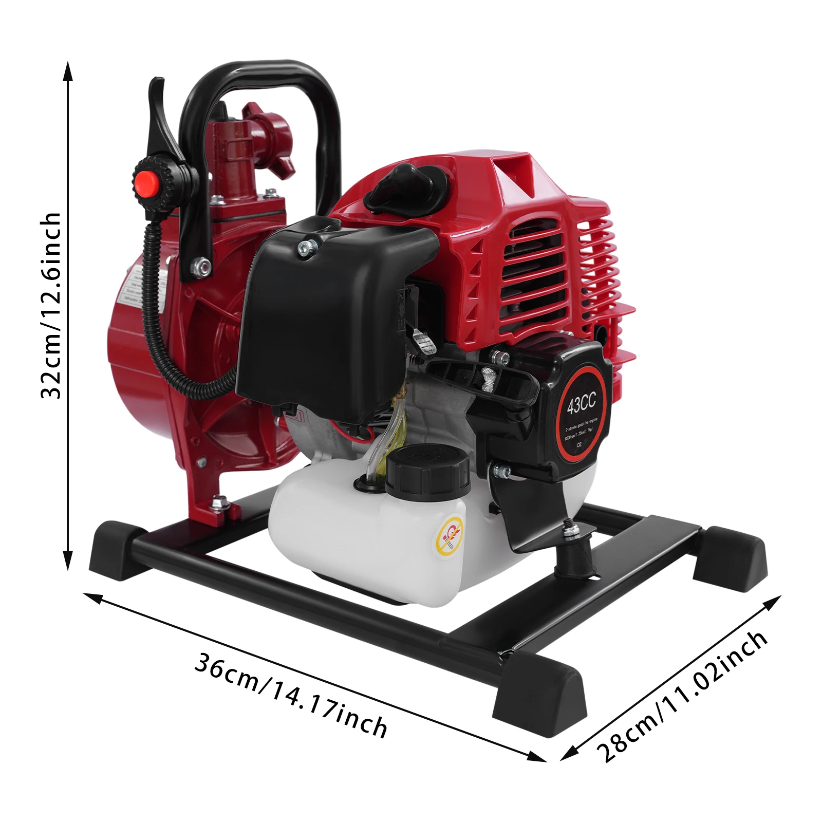 Bomba de agua a gasolina motor 1,7hp con caudal 10m3/h
