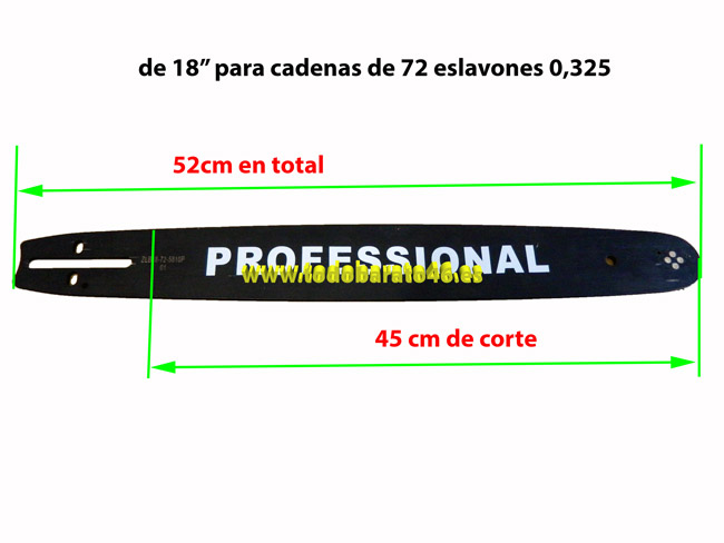 Espada motosierra 18 pulgadas con 45cm de corte para cadenas de 72 eslabones 0,325 para motosierras german kraft, german force, linea hd, bracog, smash, garland, ZLB18-72-5810P