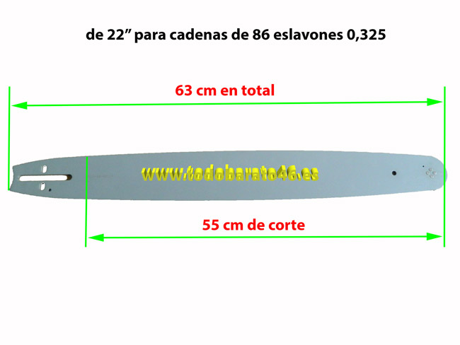 Espada para motosierra de 22 pulgadas 86 eslabones para cadenas 0,325 garland, linea hd, german kraft, bracog, alpina
