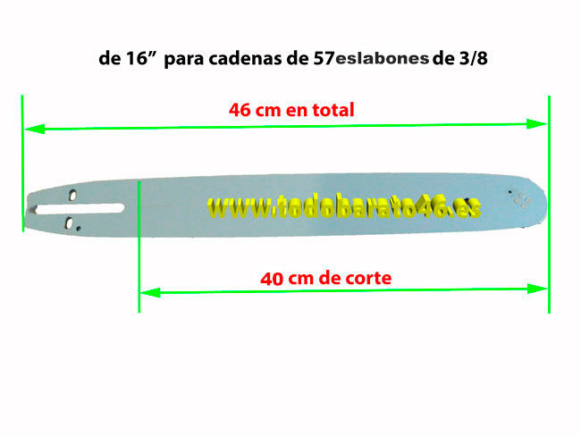 Espada de motosierra 16 pulgadas de cadena 3/8 con 57 eslabones y calibre 1,3 mm para Gardenline, Husqvarna, Jonsered, Mc Culloch, Solo o Stiga Tales, Garden/GGP