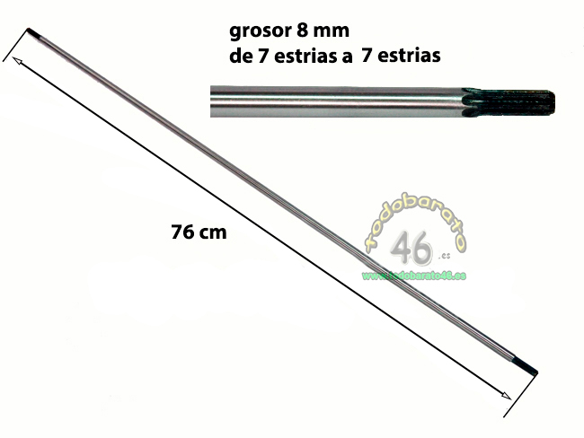 Varilla transmisión para desbrozadora 7 estrias en ambas puntas y 8 mm de grosor con 76.5 cm de largo para desbrozadoras divisibles