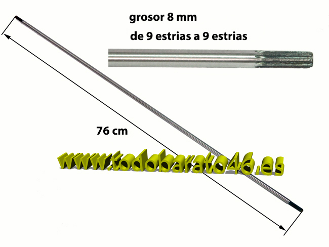 Varilla transmisión para desbrozadoras de 9 dientes en ambas puntas y 8 mm de grosor con una longitud entre 76.5 cm para desbrozadoras divisibles LINEA HD y mas modelos