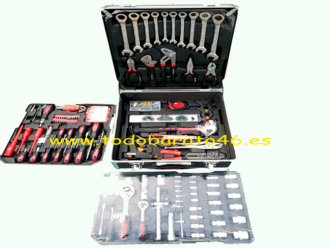 Maletín de Herramientas con Caja de Aluminio y Ruedas - 196 Piezas para Bricolaje